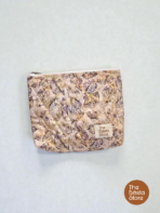 Featherfall Utility Pouch – Beige Feather Print Quilted Zip Pouch