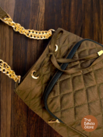 denim bucket Bag for Daily Use | Warm Taupe Brown Quilted sling Bag