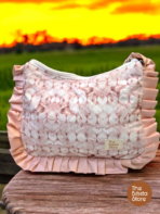 Lightweight Shoulder Bag | Textured Blush Quilted Ruffle Bag