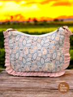 Floral Shoulder Bag for Women | Soft grey Quilted Ruffle Bag