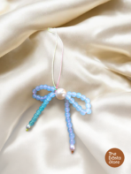 Blue Beaded Bow Phone Charm