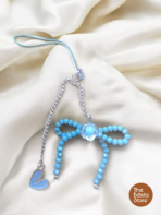 Blue Beaded Bow Phone Charm with Chain