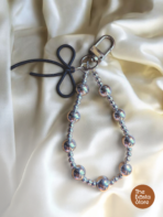 Silver Beaded Bag Charm with Black Bow