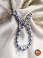 Silver Beaded Bag Charm – Minimal Metallic Handmade Keychain for Women