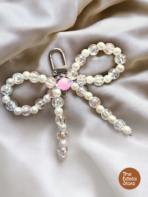 Pearl Bow Beaded Bag Charm – Elegant Handmade Aesthetic Charm