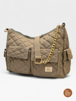 Quilted Multi Pocket Shoulder Bag for Women – Khaki