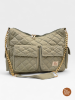 Quilted Multi Pocket Shoulder Bag for Women – Sage green