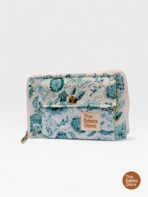Handmade Quilted Zip Wallet with Snap Pocket – Blue Floral Cotton Wallet for Women