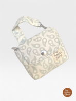 Soft Mist Mini Quilted Bag Charm Pouch (White Base with Subtle Blue Print)