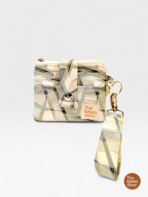 Muted Geometric Quilted Mini Wallet – Handmade Olive Beige Structured Card Holder with Strap