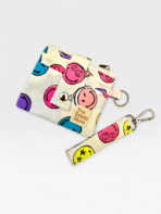 Pastel Smile Print Quilted Mini Wallet – Handmade Fun Aesthetic Card Holder with Strap