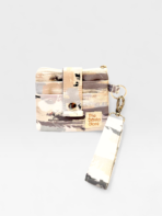 Neutral Brushstroke Quilted Mini Wallet – Handmade Abstract Beige Card Holder with Strap