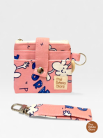 Salmon Pink Cartoon Quilted Mini Wallet with Wrist Strap – Cute Handmade Card Holder