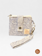 Grey Paisley Quilted Mini Wallet with Wrist Strap – Handmade Limited Edition Card Holder