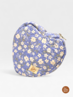 Handmade Lavender Floral Heart Shaped Quilted Utility Pouch – Soft Aesthetic Organizer