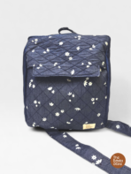 Navy Blue Floral Quilted Convertible Sling Backpack – Compact 2-in-1 Everyday Bag