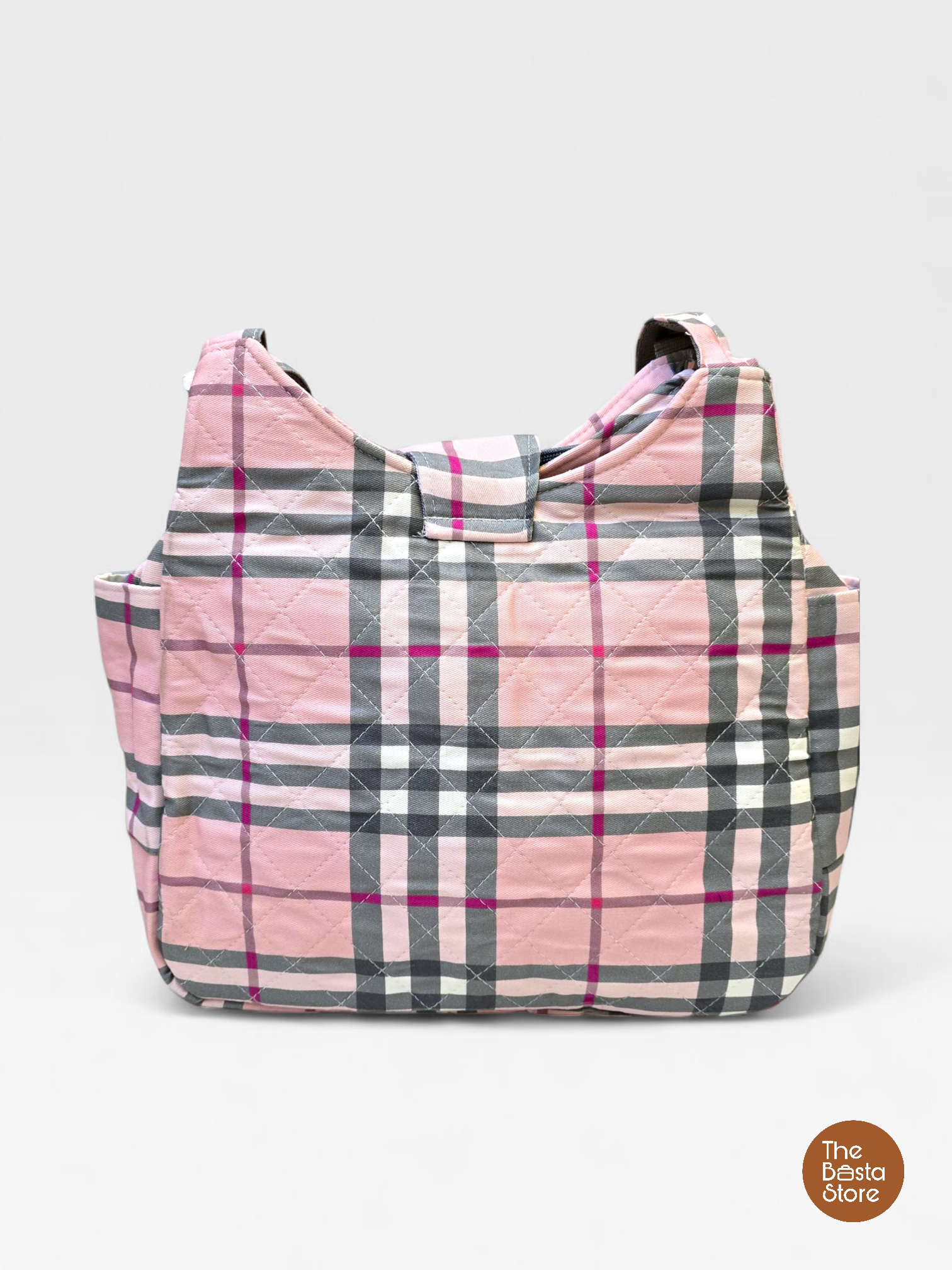 Pink & Grey Check Quilted Shoulder Bag - Image 2
