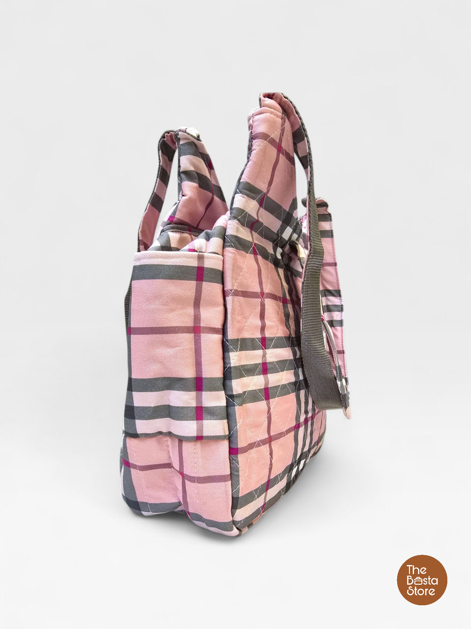 Pink & Grey Check Quilted Shoulder Bag - Image 3