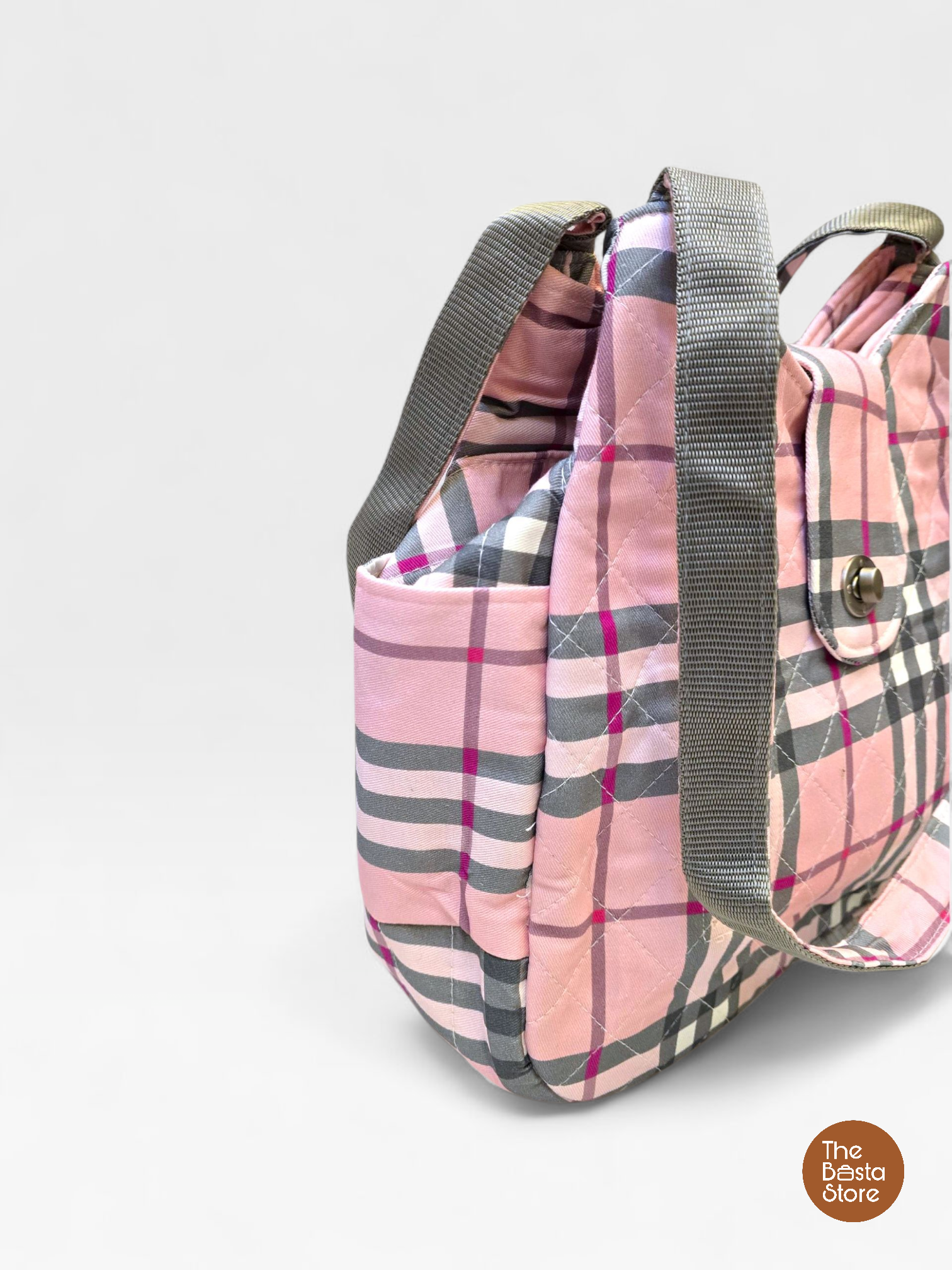 Pink & Grey Check Quilted Shoulder Bag - Image 4