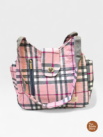 Pink & Grey Check Quilted Shoulder Bag